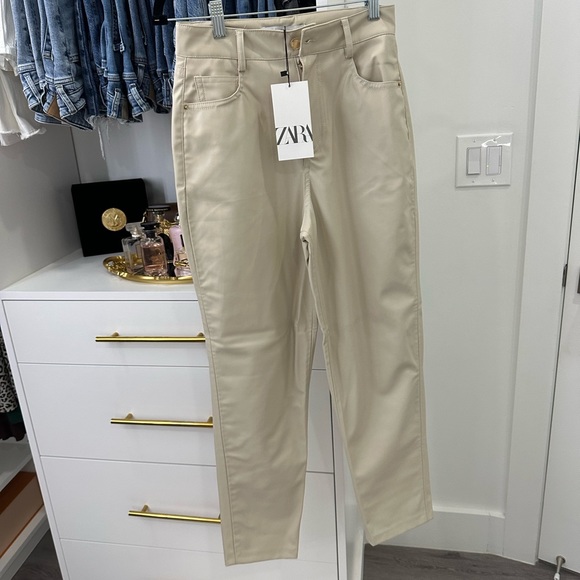 Zara Pants & Jumpsuits Zara Beige Leather Pants Poshmark